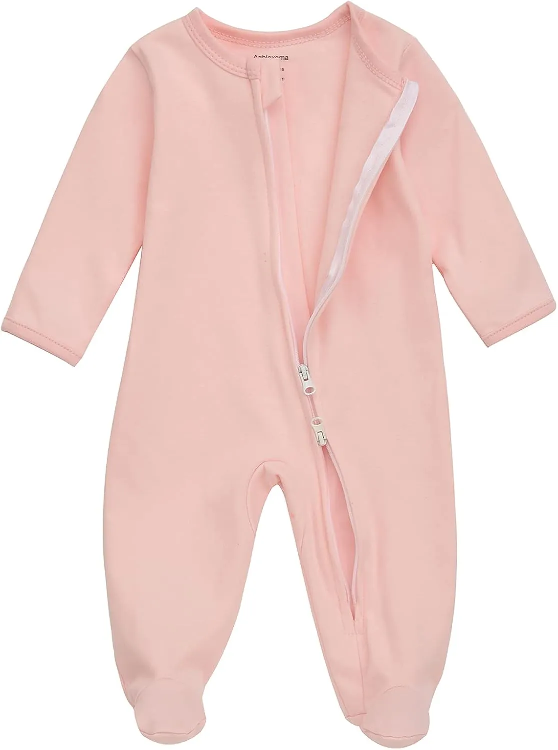 Aablexema Baby Footed Pajamas with Mitten Cuffs - Unisex Newborn Infant 2 Ways Zipper Cotton Footie Pjs