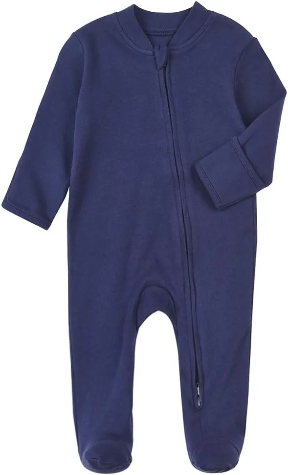 Aablexema Baby Footed Pajamas with Mitten Cuffs - Unisex Newborn Infant 2 Ways Zipper Cotton Footie Pjs