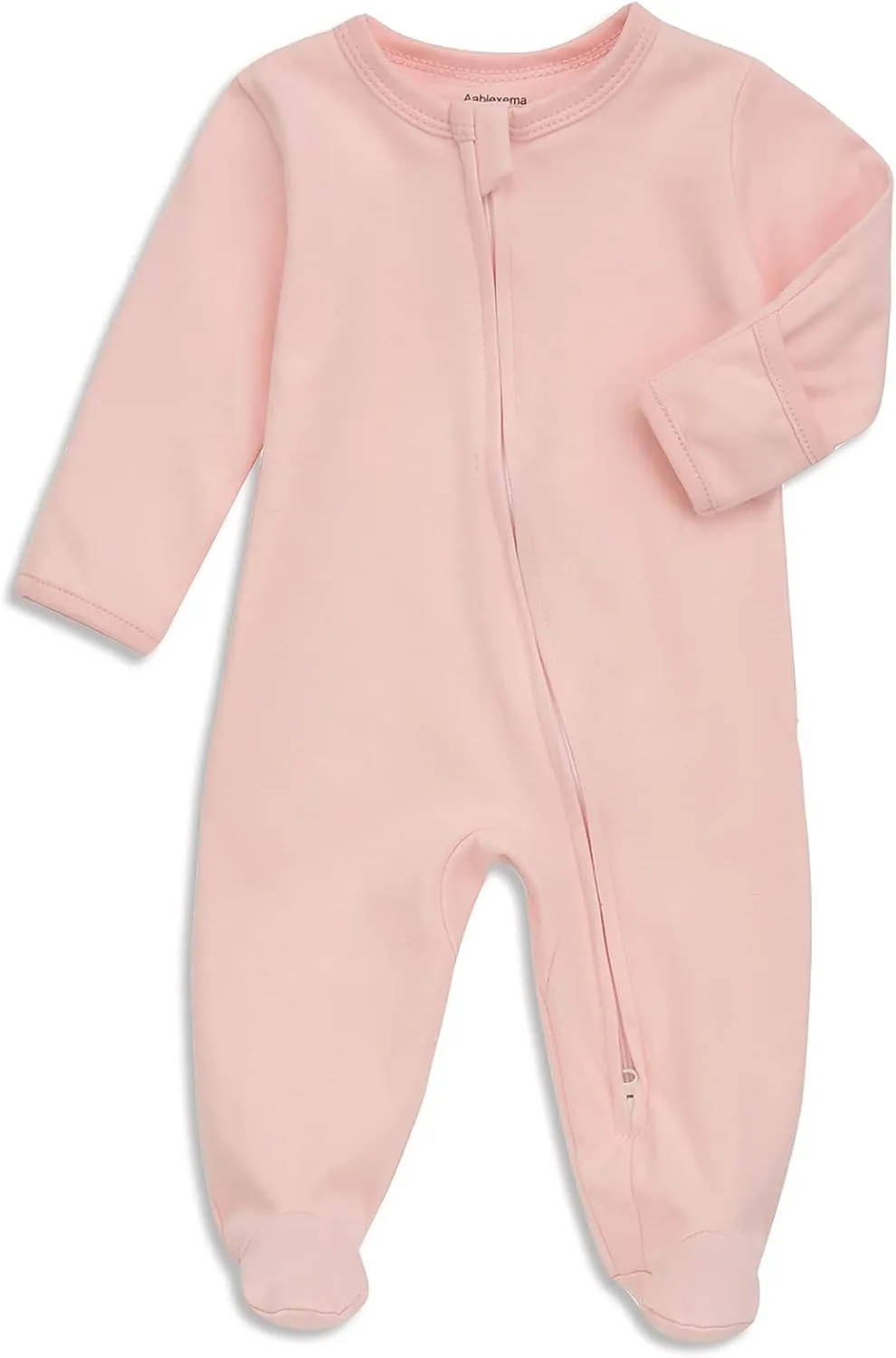 Aablexema Baby Footed Pajamas with Mitten Cuffs - Unisex Newborn Infant 2 Ways Zipper Cotton Footie Pjs