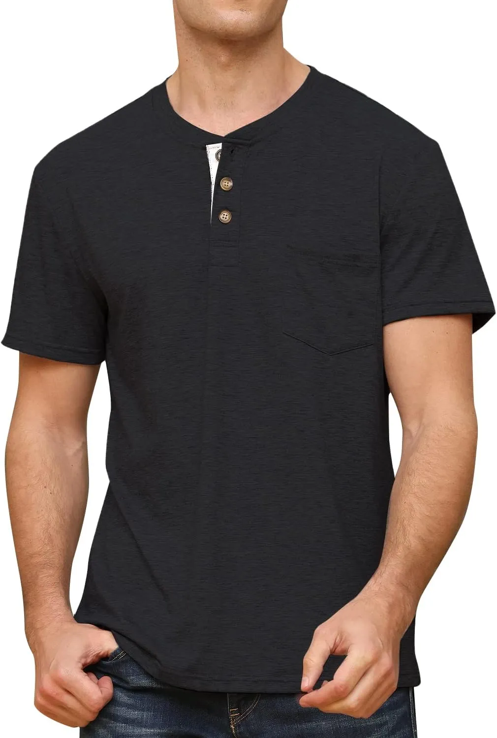 Angbater Men's Henley Shirts Casual Short Sleeve Button Cotton Tee Fashion Classic Tee T-Shirt with Pocket