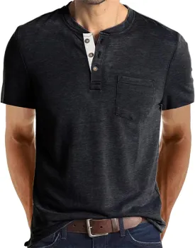 Angbater Men's Henley Shirts Casual Short Sleeve Button Cotton Tee Fashion Classic Tee T-Shirt with Pocket