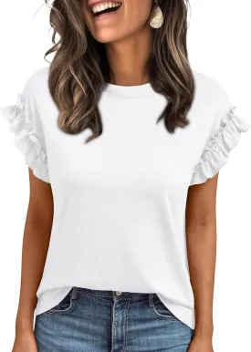 AUTOMET Womens Short Sleeve Tops Summer Tshirts Casual 2025 Cute Ruffle Crewneck Trendy Fashion Dressy Cute Work Outfits