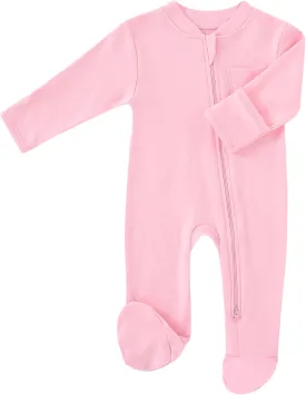 Baby 2 Way Zipper Girls Boys 100% Cotton Footed Sleep and Play with Mitten Cuffs 0-12 Months