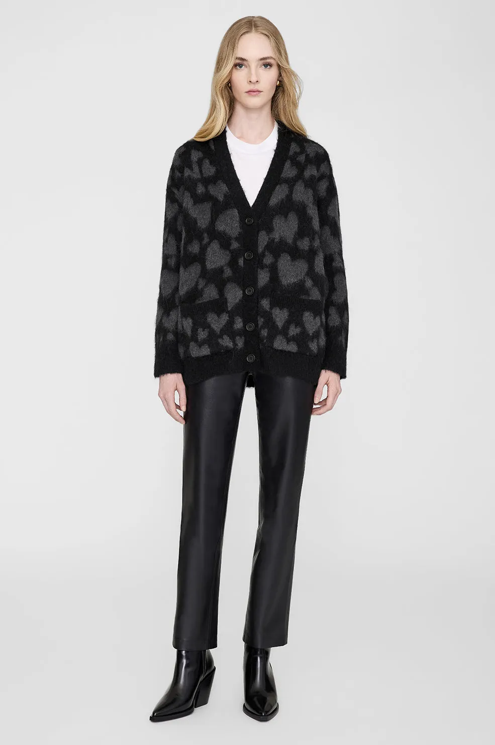 Stylish Grey and Black Heart Pattern Banks Cardigan for Women