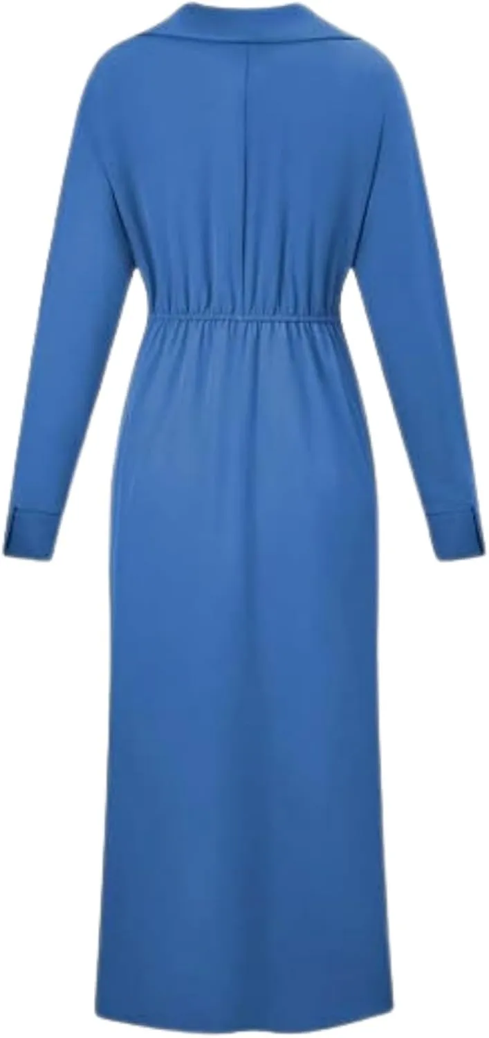 Button Down Shirt Dress for Women Cotton Linen Solid Casual V-Neck Long Sleeve Maxi Dresses with Pockets