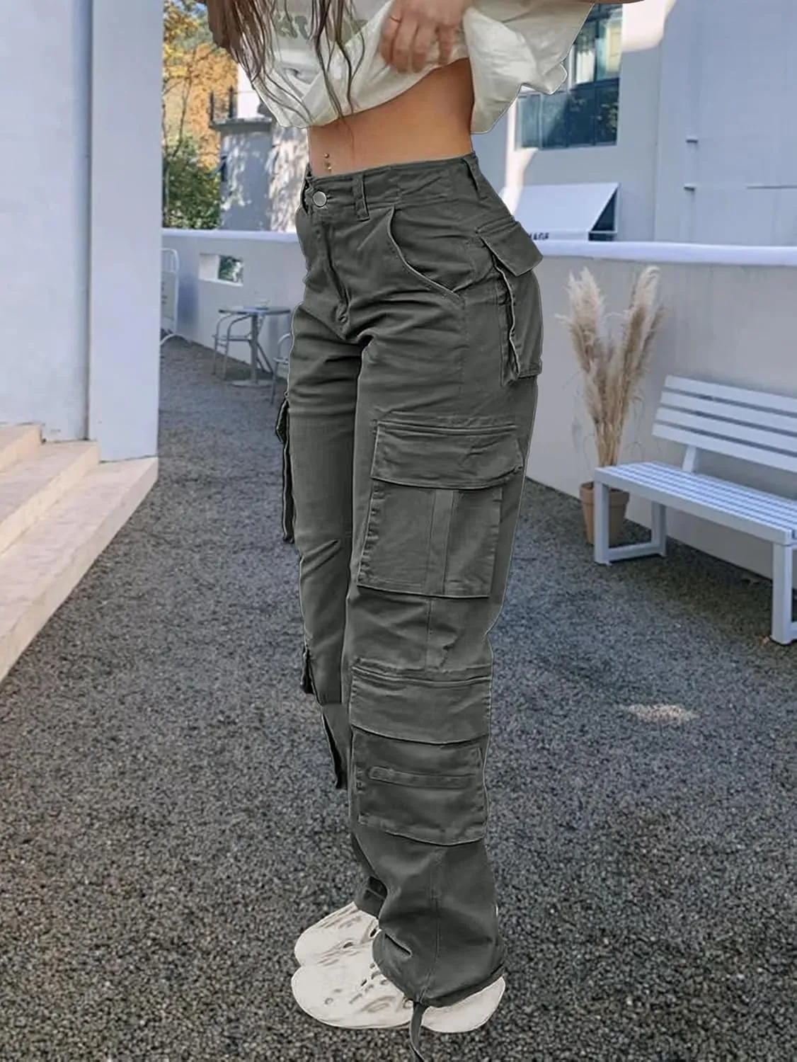 Cargo Pants for Women High Waisted Casual Pants Work Pants Baggy Stretchy Wide Leg Y2K Streetwear with Pockets