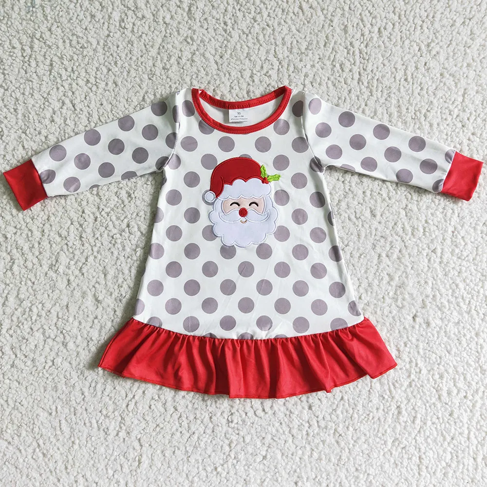 Christmas Girls Pajamas Set Santa Claus Embroidery Boutique Baby Girls Nightdress Sleepwear 6 A24-14