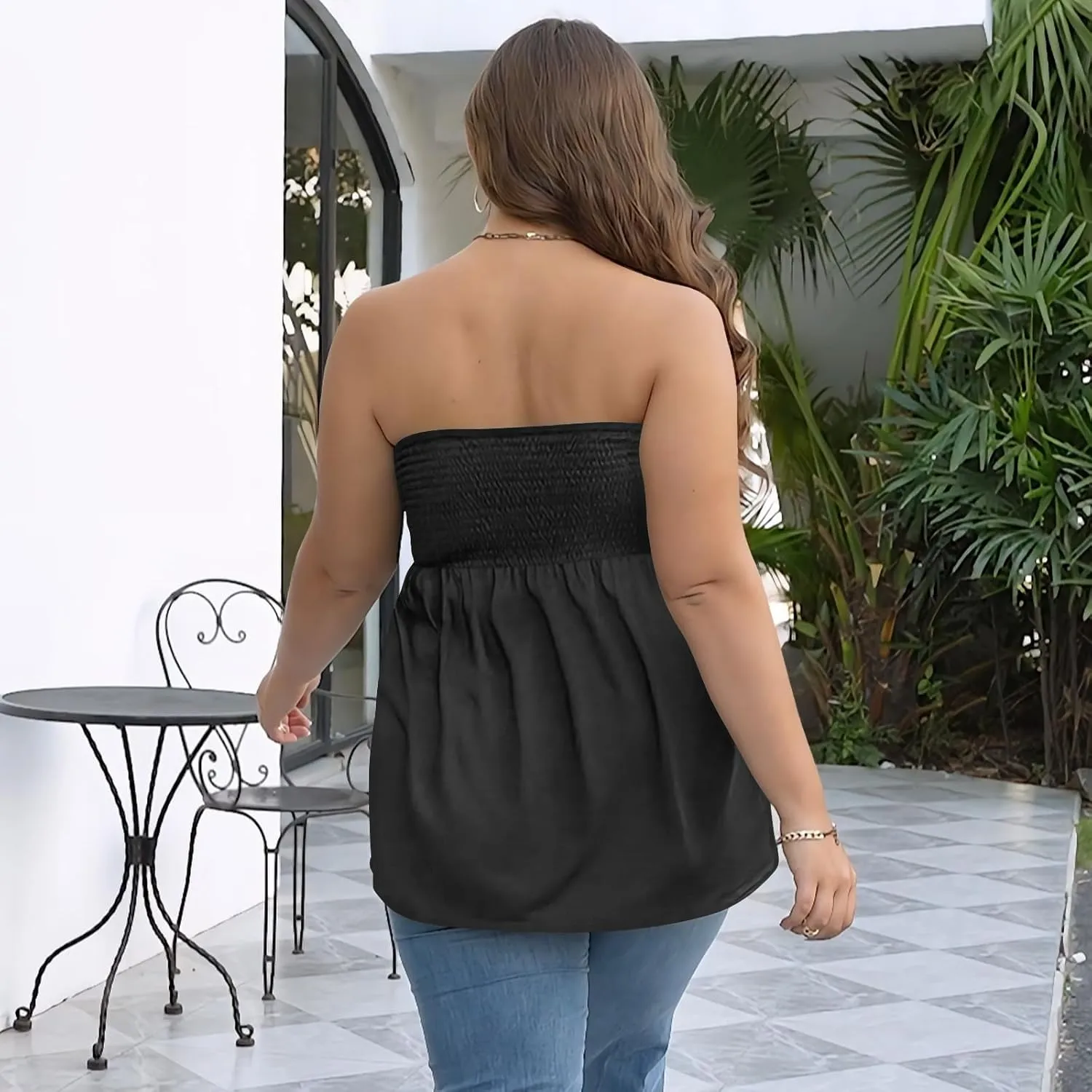 Comeon Plus Size Tube Top for Women Strapless Pleated Off The Shoulder Tops Sexy Summer Tunic Tank Top Soft Casual Cami