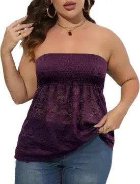 Comeon Plus Size Tube Top for Women Strapless Pleated Off The Shoulder Tops Sexy Summer Tunic Tank Top Soft Casual Cami