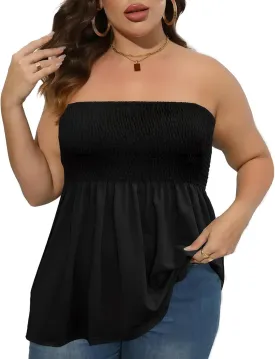 Comeon Plus Size Tube Top for Women Strapless Pleated Off The Shoulder Tops Sexy Summer Tunic Tank Top Soft Casual Cami