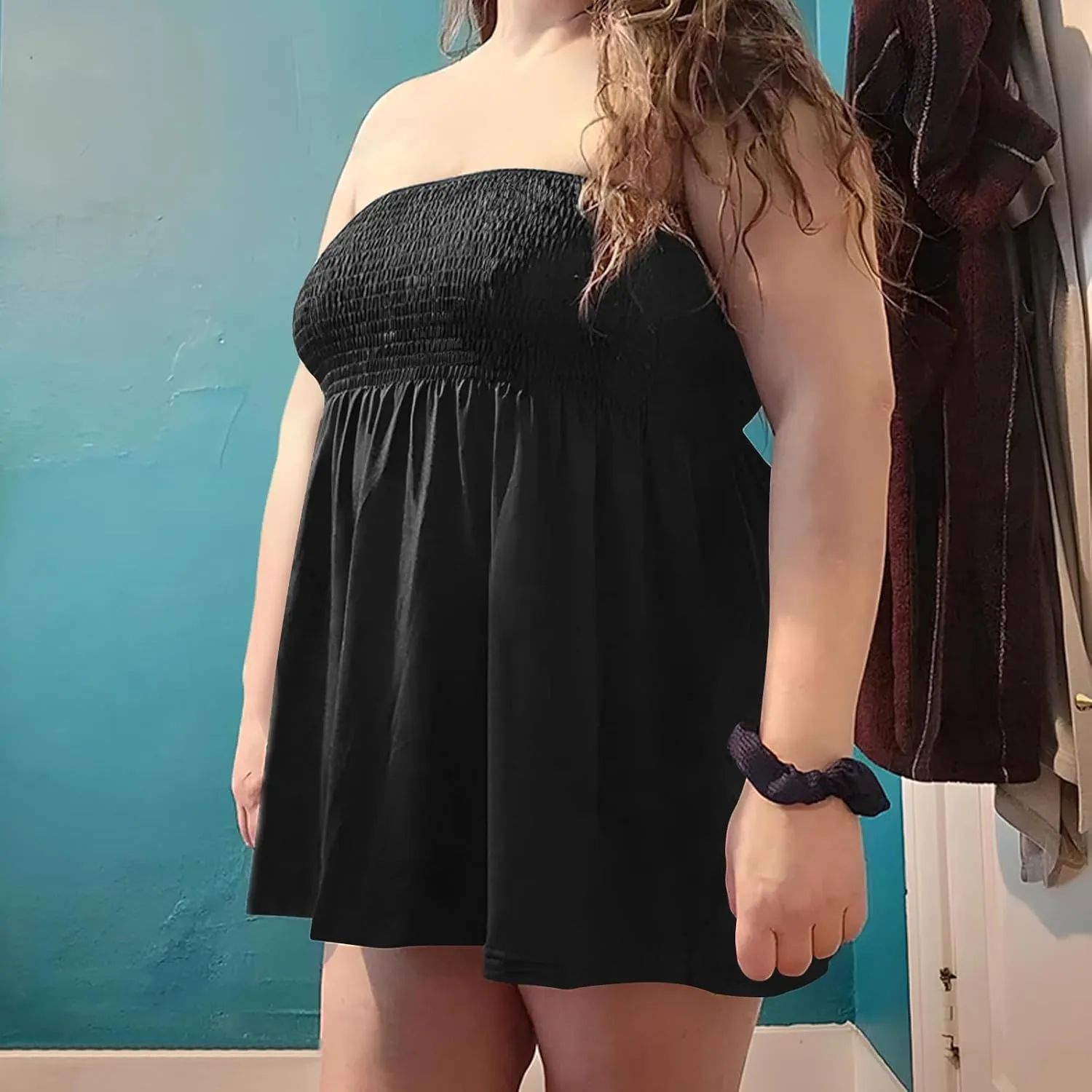 Comeon Plus Size Tube Top for Women Strapless Pleated Off The Shoulder Tops Sexy Summer Tunic Tank Top Soft Casual Cami