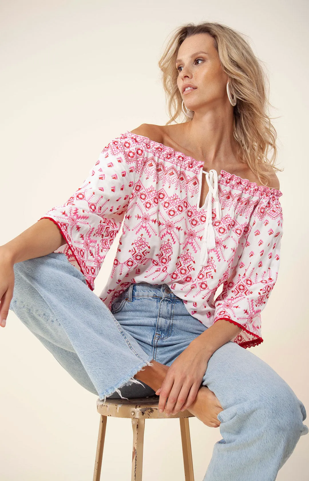 Dida Embroidered Off the Shoulder Top