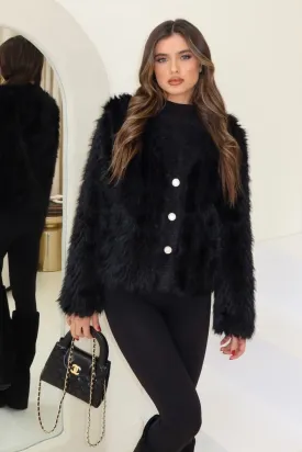 Emily black faux fur & knit cardigan