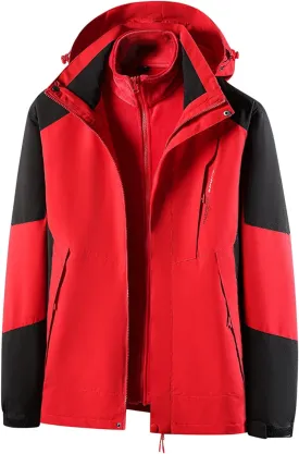 Finelylove Men's Waterproof 3 in 1 Ski Jacket Warm Fleece Lined Winter Snow Coat Windproof Hooded Raincoat Heavyweight