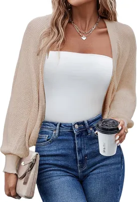 HOTOUCH Women's Cardigan Shrugs Long Batwing Sleeve Knitted Cropped Bolero Open Front Casual Elegant Cardigans for Dresses