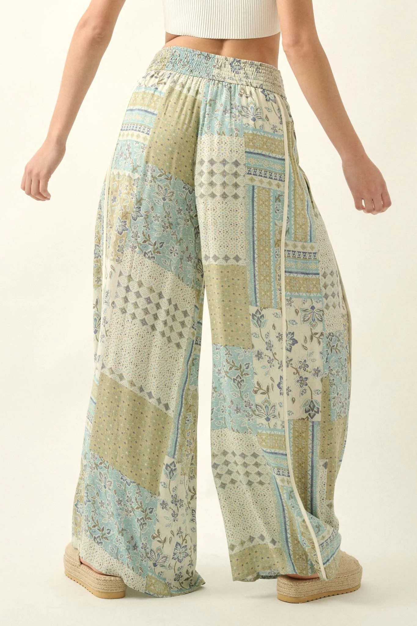 Inner Harmony Floral Patchwork-Print Wide-Leg Pants