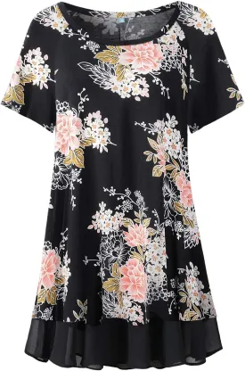 LARACE Plus Size Tunic Tops for Womens Summer Clothes Dressy Round Neck Short Sleeve Shirts Flowy Chiffon Blouses