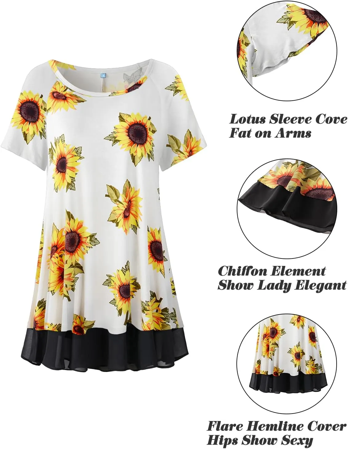 LARACE Plus Size Tunic Tops for Womens Summer Clothes Dressy Round Neck Short Sleeve Shirts Flowy Chiffon Blouses