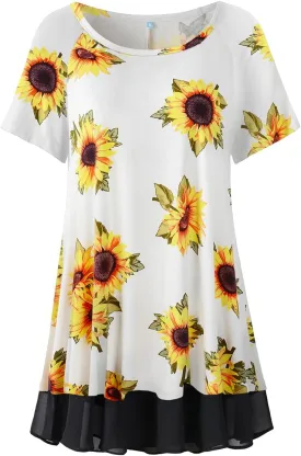 LARACE Plus Size Tunic Tops for Womens Summer Clothes Dressy Round Neck Short Sleeve Shirts Flowy Chiffon Blouses