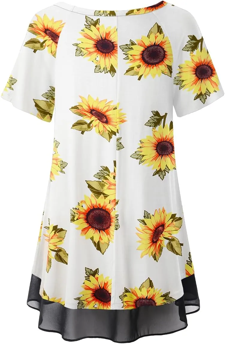 LARACE Plus Size Tunic Tops for Womens Summer Clothes Dressy Round Neck Short Sleeve Shirts Flowy Chiffon Blouses