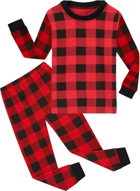 Little Boys Long Sleeve Christmas Pajamas Plaid Pjs Kids Dinosaur Xmas Clothes Sets for Toddler 2-7 Years