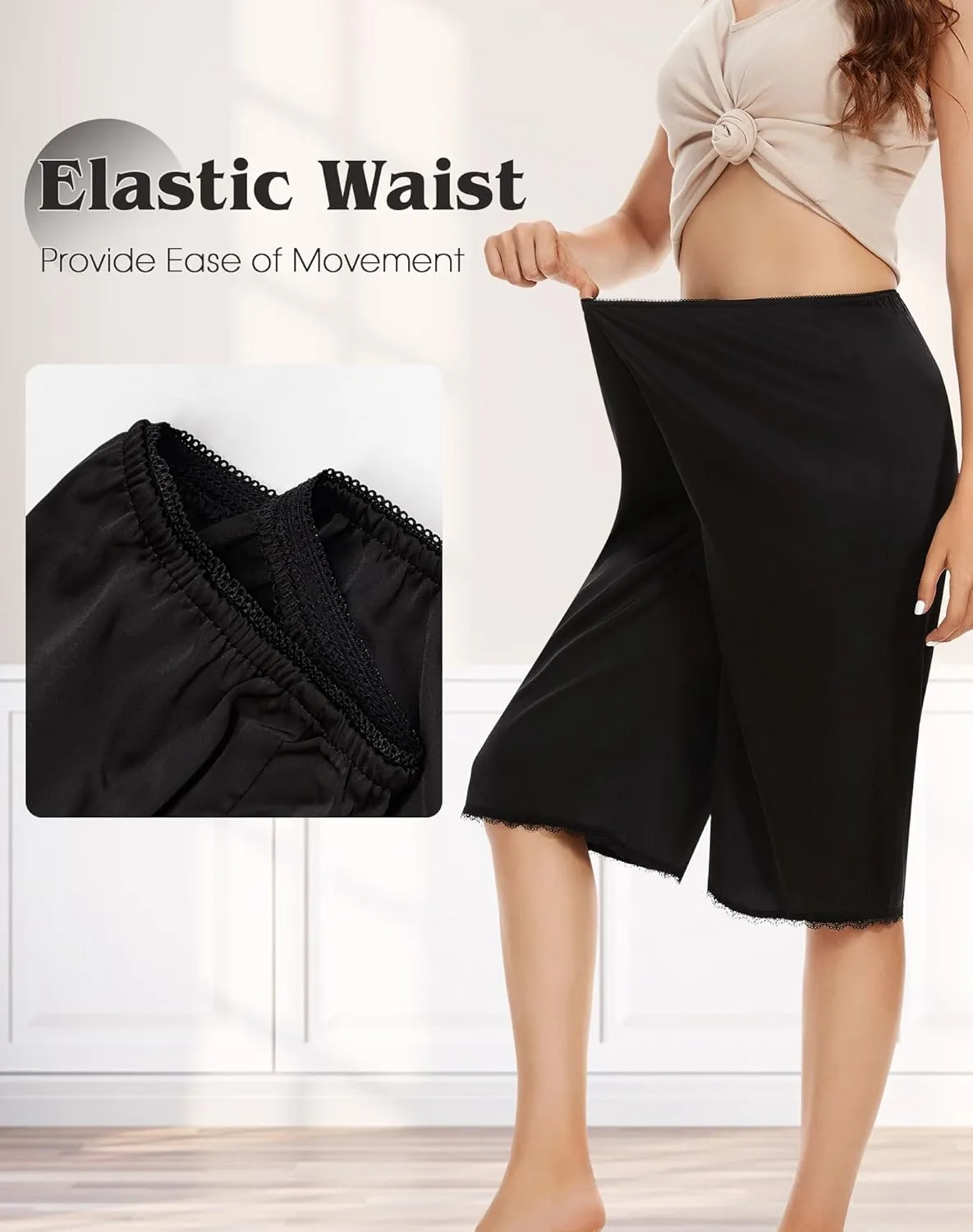 MANCYFIT Pettipants for Women Culotte Slip Bloomers Satin Pant Under Dresses Lace Trim