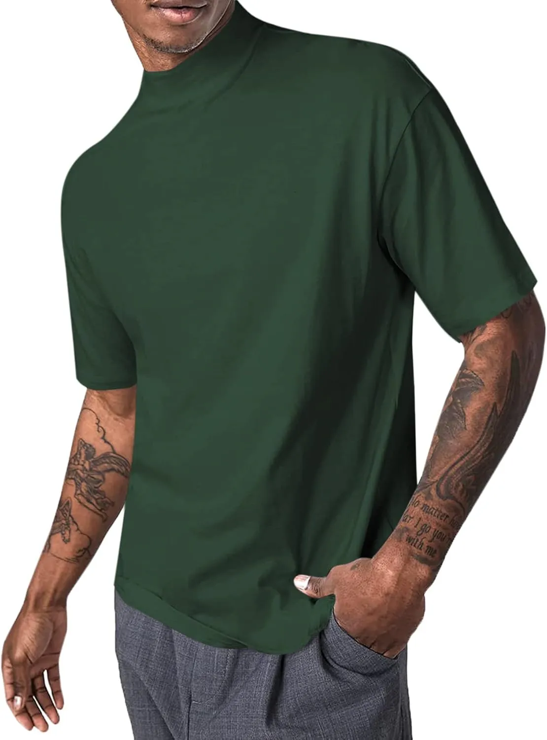 Mens Mock Turtleneck T Shirts Short Sleeve Cotton Basic Undershirt Relaxed Fit Lightweight Solid Pullover Tops