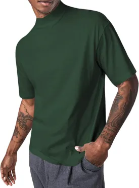 Mens Mock Turtleneck T Shirts Short Sleeve Cotton Basic Undershirt Relaxed Fit Lightweight Solid Pullover Tops
