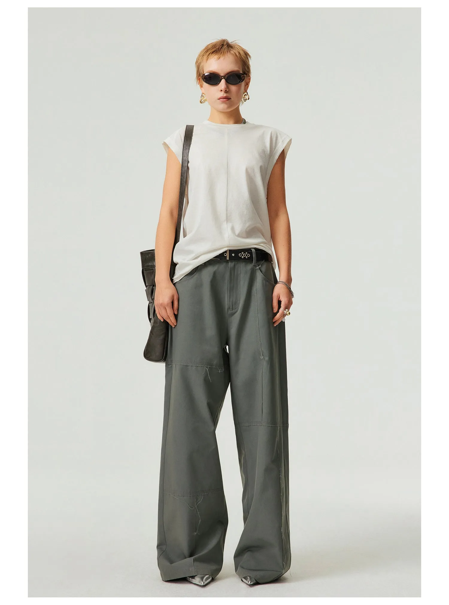 Patchwork Irregular Cut Wide Leg Casual Pants