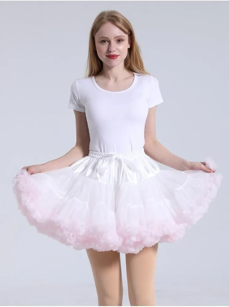 PhilaeEC Women's Elastic Chiffon Petticoat Puffy Tutu Tulle Skirt Princess Ballet Dance Pettiskirts Underskirt Multi-Layer
