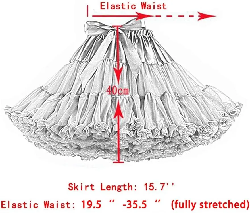 PhilaeEC Women's Elastic Chiffon Petticoat Puffy Tutu Tulle Skirt Princess Ballet Dance Pettiskirts Underskirt Multi-Layer