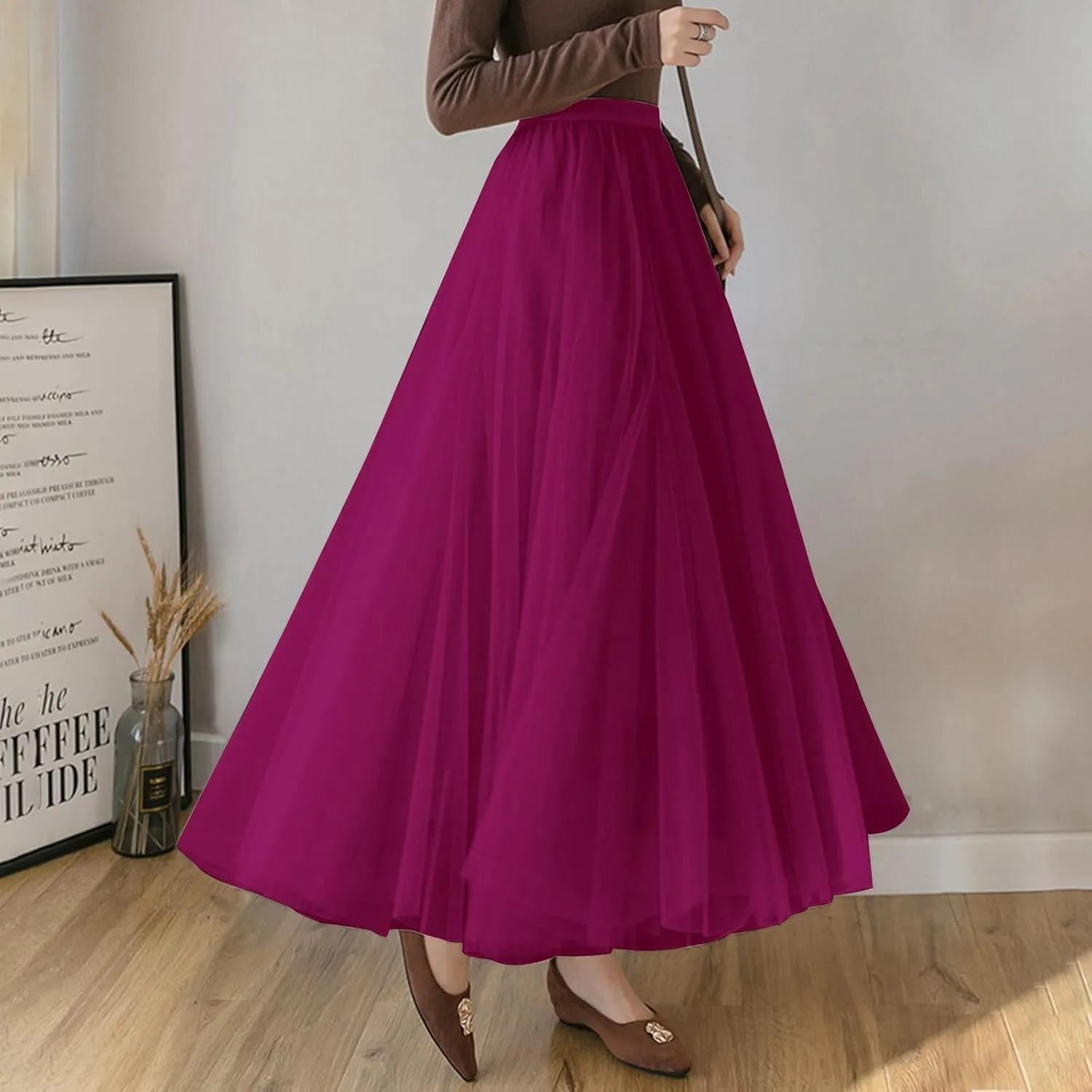 SANGTREE Women's Tutu Tulle A-Line Layered Mesh Midi Skirt, US XS - US 2XL