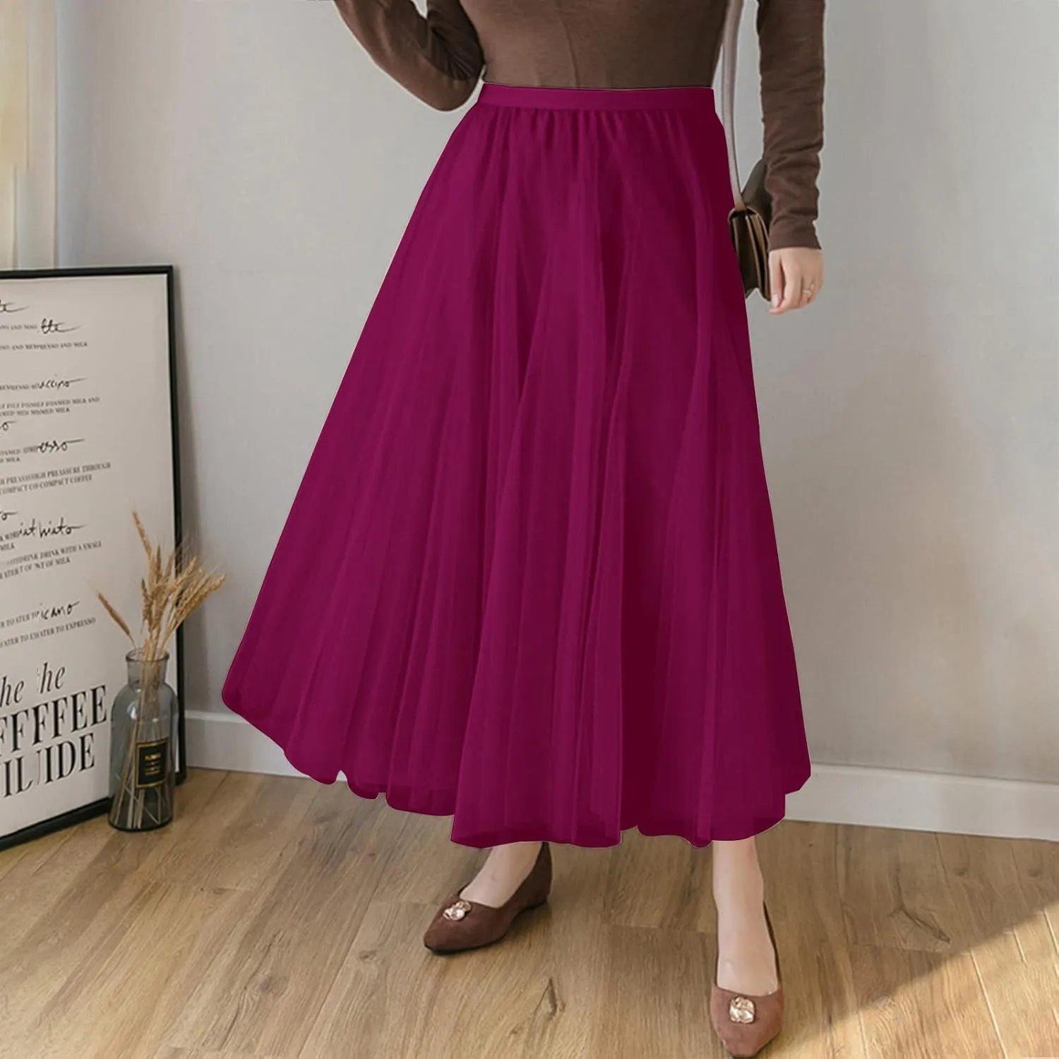 SANGTREE Women's Tutu Tulle A-Line Layered Mesh Midi Skirt, US XS - US 2XL