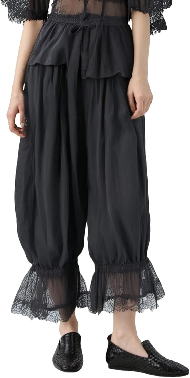 Seyumixi Women Lace Ruffled Long Bloomer Pants Lace Trim Pantaloons Elastic Waist Cropped Slip Pants Capri Pj Bottoms