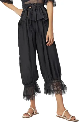 Seyumixi Women Lace Ruffled Long Bloomer Pants Lace Trim Pantaloons Elastic Waist Cropped Slip Pants Capri Pj Bottoms