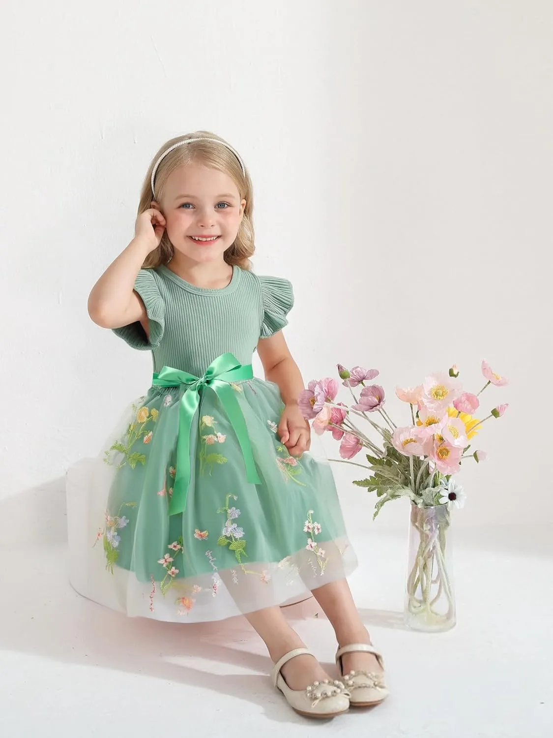 Sinhoon Toddler Girl Tulle Dress Summer Ruffle Sleeveless Baby Girl Fashion Casual Dresses 1-6Y