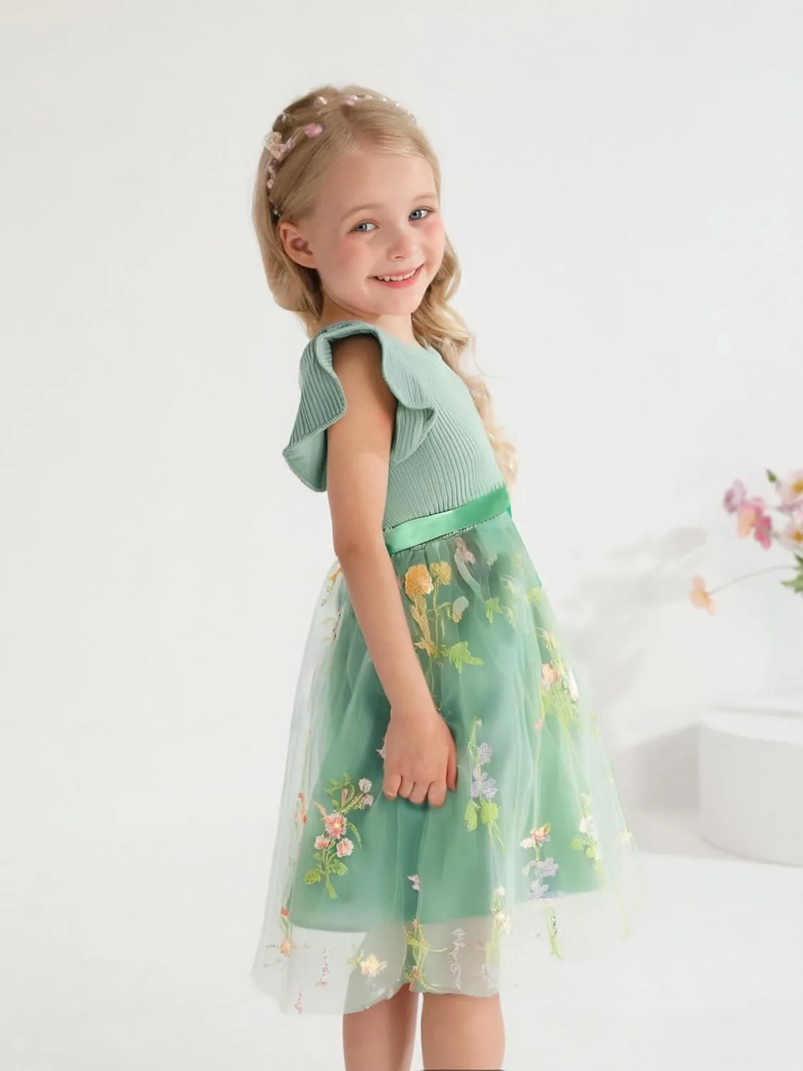 Sinhoon Toddler Girl Tulle Dress Summer Ruffle Sleeveless Baby Girl Fashion Casual Dresses 1-6Y