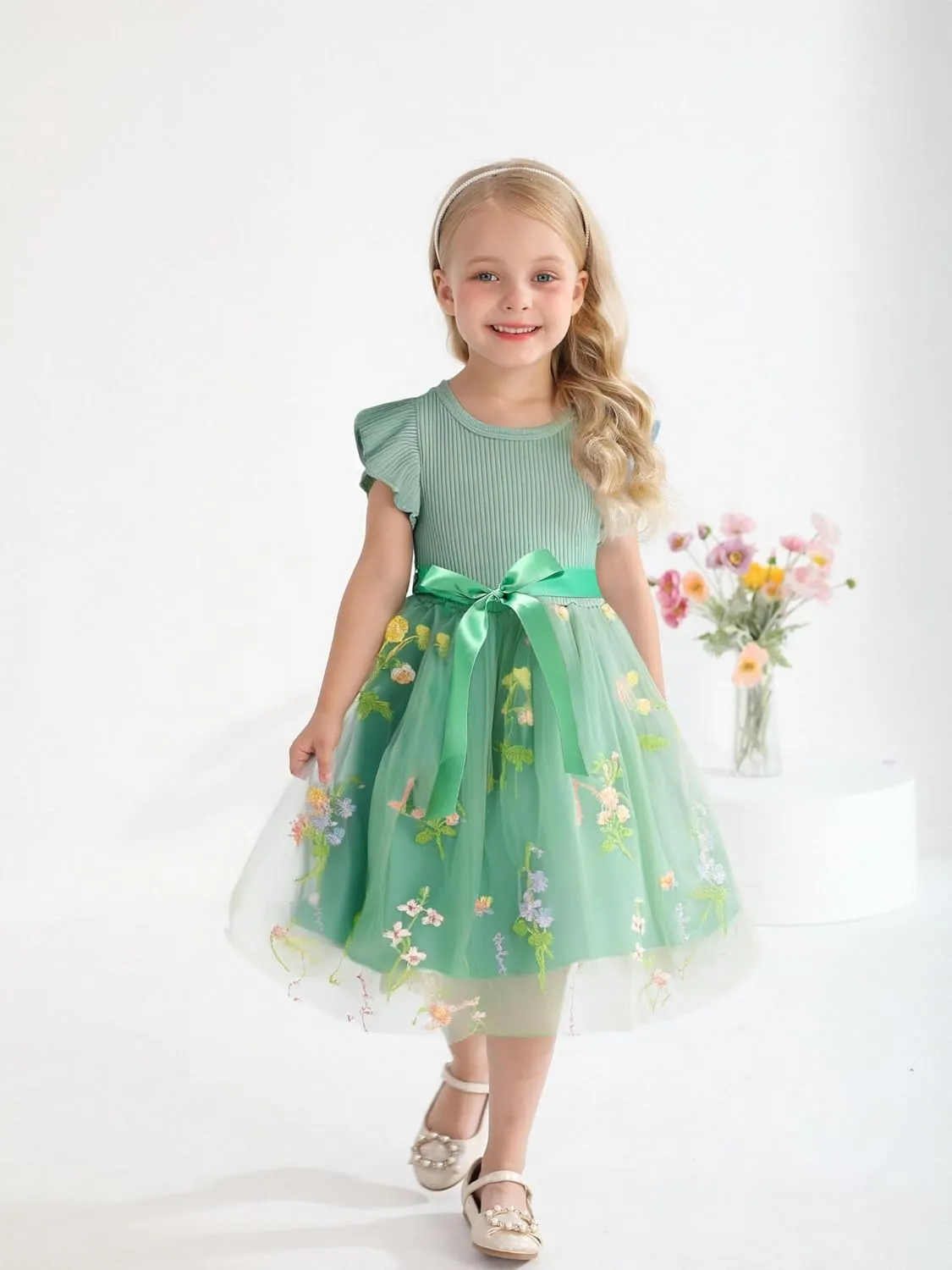 Sinhoon Toddler Girl Tulle Dress Summer Ruffle Sleeveless Baby Girl Fashion Casual Dresses 1-6Y
