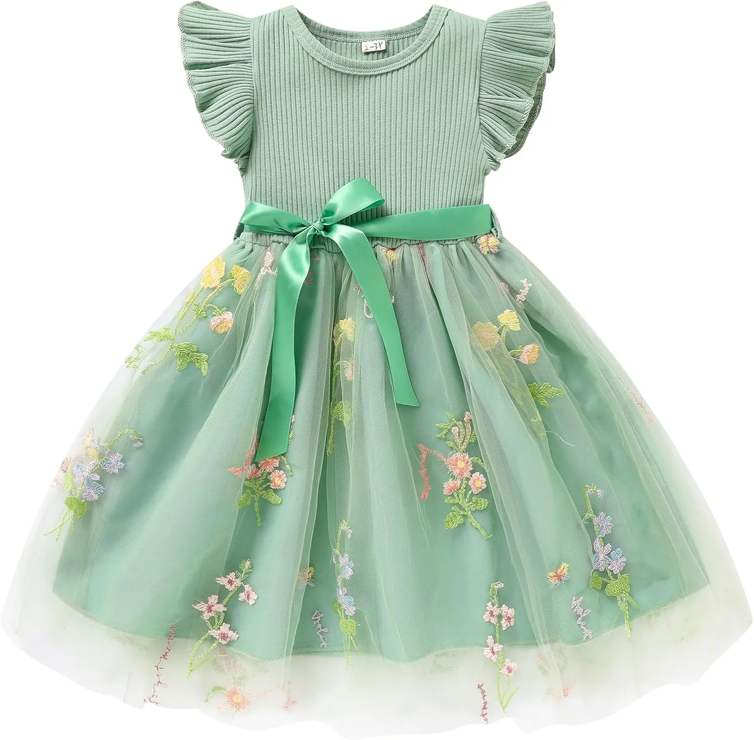Sinhoon Toddler Girl Tulle Dress Summer Ruffle Sleeveless Baby Girl Fashion Casual Dresses 1-6Y