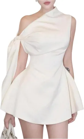 SOLY HUX Women's Mini Dress Off The Shoulder Sleeveless Tie Shoulder A Line Flared Party Dresses
