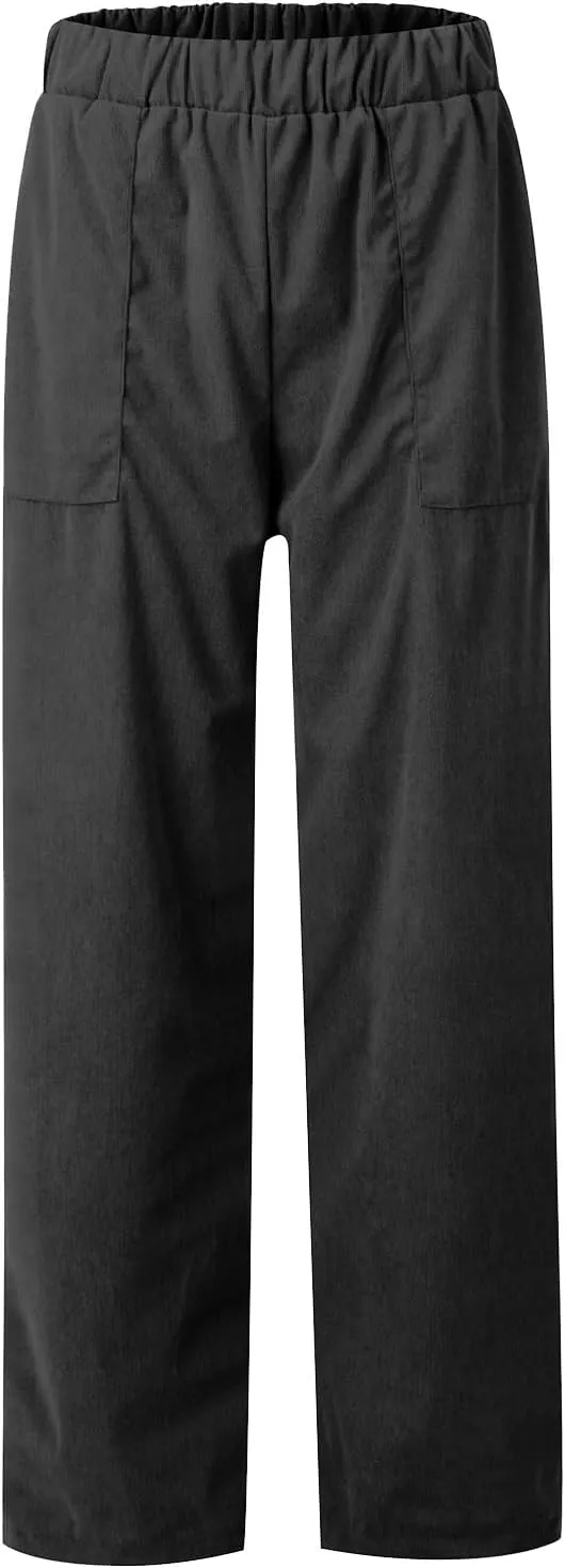 Straight Wide Leg Corduroy Pants Women Business Casual High Waisted Pull On Work Pants Comfy Soft Elastic Waist Pants