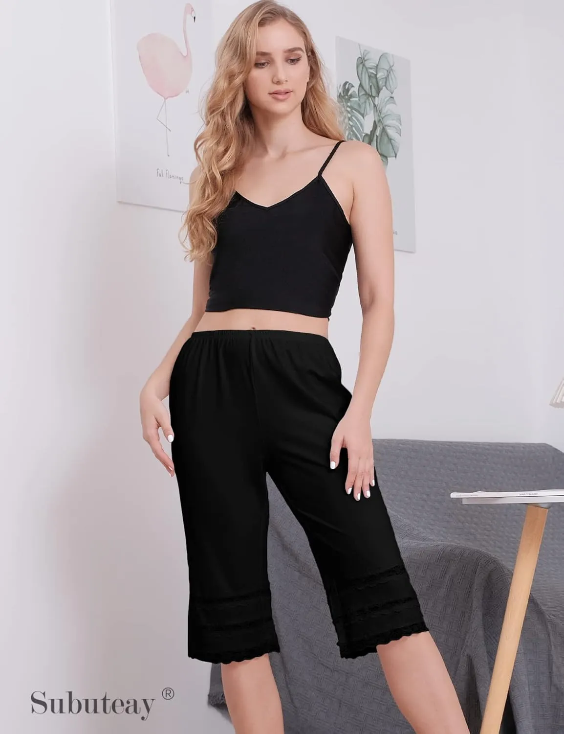 Subuteay Lace Split Slips for Women Smooth Bloomer Pants Above Knee Pettipants