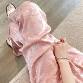 Summer New Solid Color Fashion Elastic Waist Wide Leg Trousers Women High Street Jacquard Weave Elegant Vintage Homewear Pants