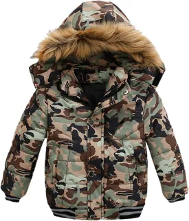 Toddler Boys Girls Down Jacket Fur Hood Thick Warm Winter Coat Parka Kids Fleece Lined Quilted Padded Jacket Coat