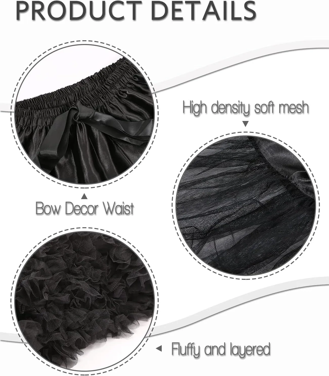 Tulle Petticoats for Women Elastic Waist Chiffon Petticoat Puffy Party Cosplay Underskirt Multi-Layer Short Tutu Skirt