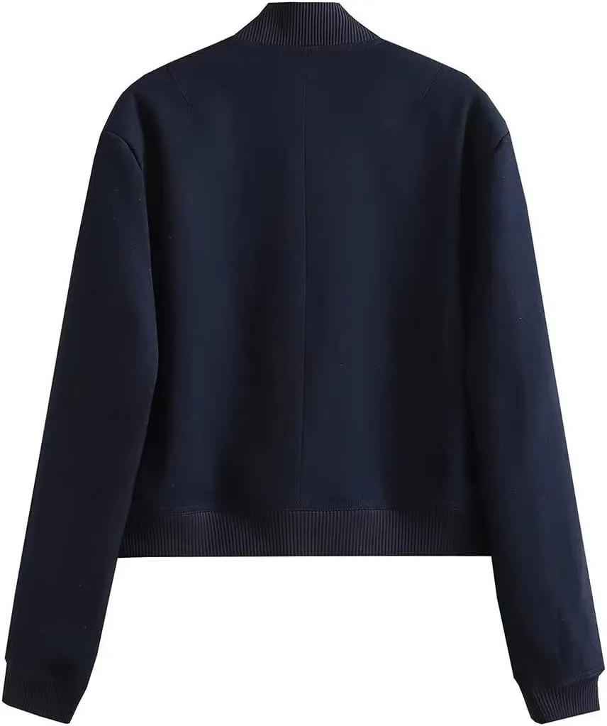 Women Cropped Bomber Jacket Aesthetic Coquette Button Down Varsity Jackets Preppy Grunge Cute Plain Sweatshirt Coats