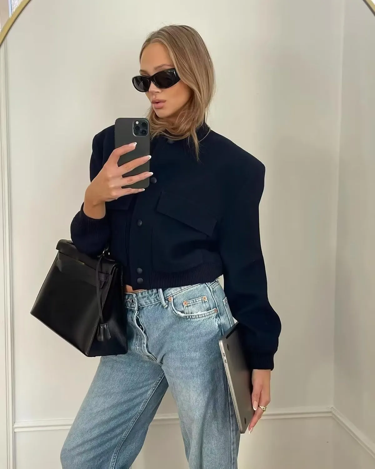 Women Cropped Bomber Jacket Aesthetic Coquette Button Down Varsity Jackets Preppy Grunge Cute Plain Sweatshirt Coats