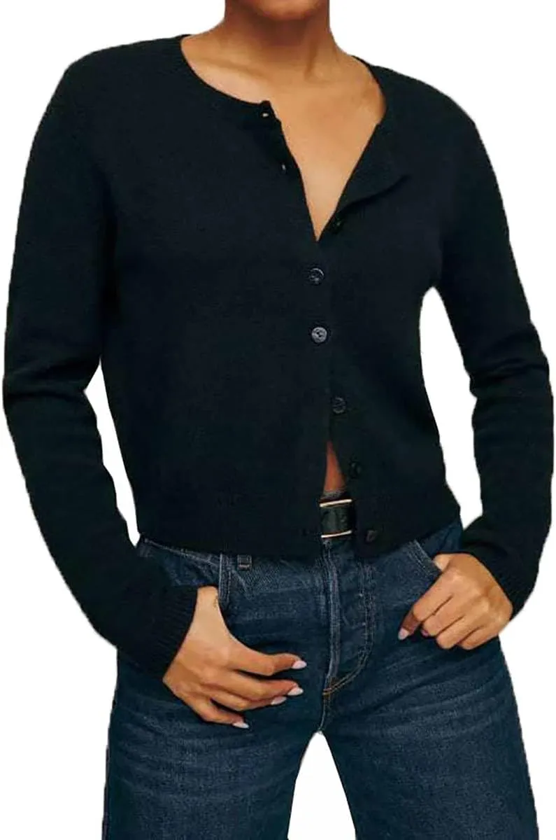 Women Knitted Crop Cardigan Shirt Long Sleeve Button Down Ribbed Knit Crop Top Fall Casual Lightweight Cardigan Tee Shirt