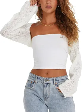 Women Shrug Sweaters Y2K Long Sleeve Knitted Solid Color 2024 Fall Open Front Cropped Cardigan Crop Tops Streetwear