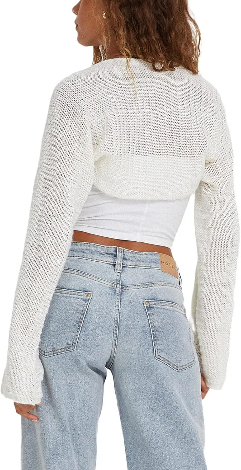 Women Shrug Sweaters Y2K Long Sleeve Knitted Solid Color 2024 Fall Open Front Cropped Cardigan Crop Tops Streetwear